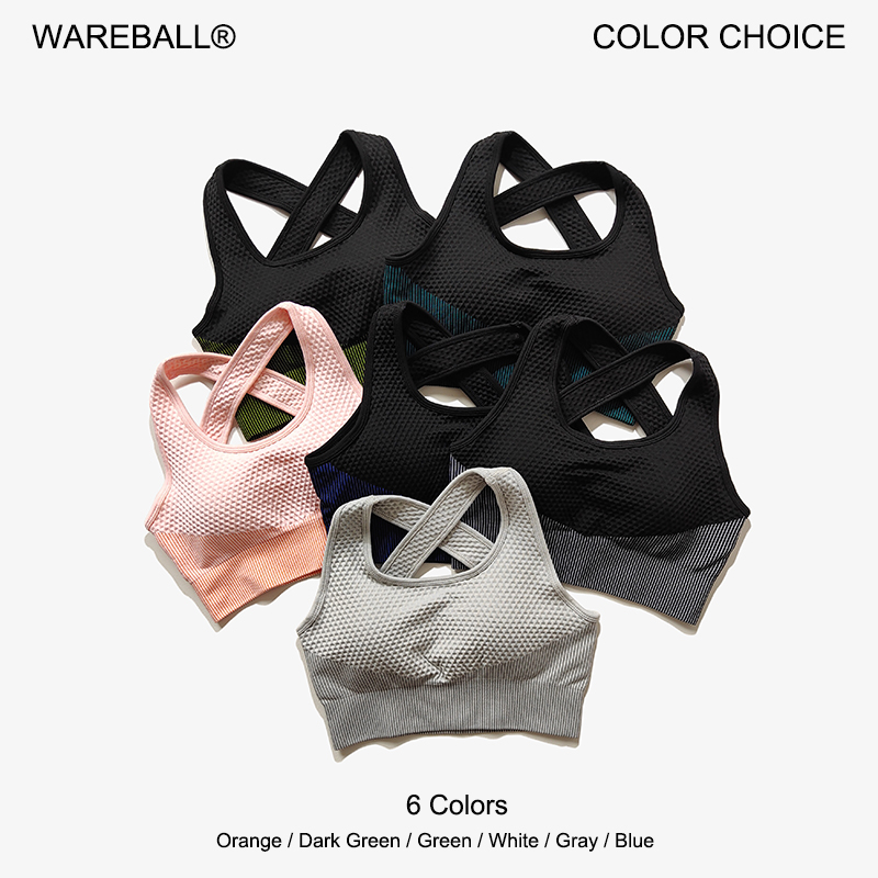 Sports Bra Racerback - Wareball เสื้อบราทรงสปอร์ตโยคะ6สี, เสื้อสายคาดหลังสุดเซ็กซี่บุนวมไขว้กันระบายอากาศได้ดีเสื้อกล้ามออกกำลังวิ่งออกกำลังกาย