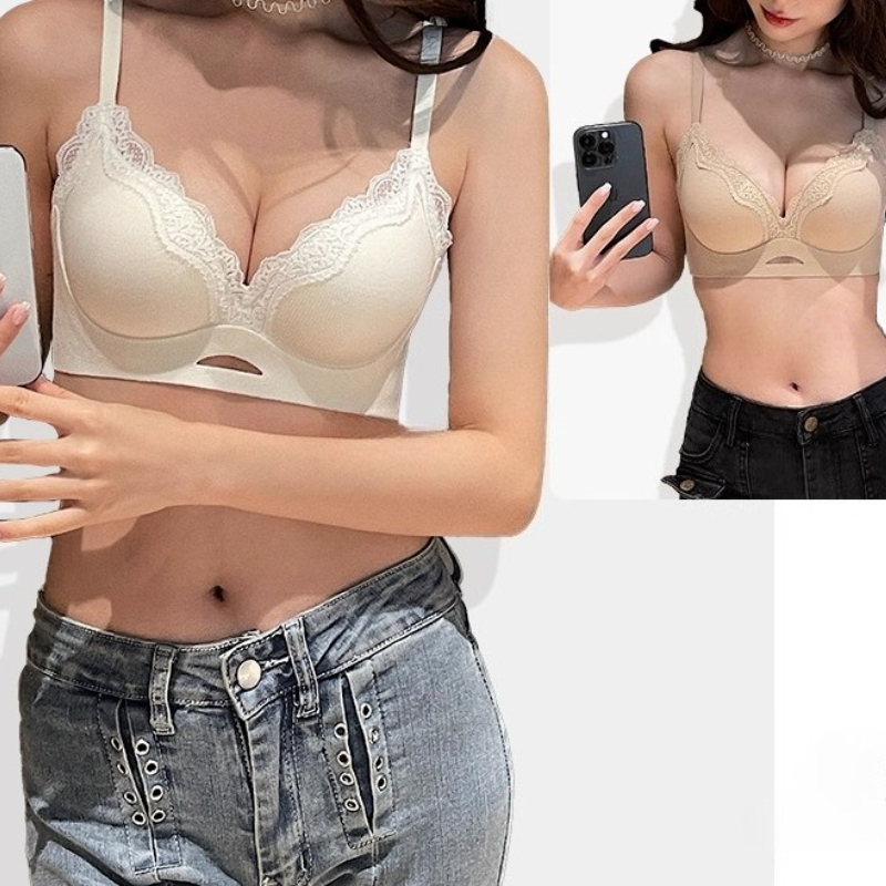 T Shirt Bra Seamless - บราเล็ตต์ลูกไม้เนื้อแมทท์สุดหรู คัพ AB บราไร้โครงดันทรงสำหรับหน้าอกเล็ก ช่วยเก็บกระชับ ป้องกันการหย่อนคล้อย