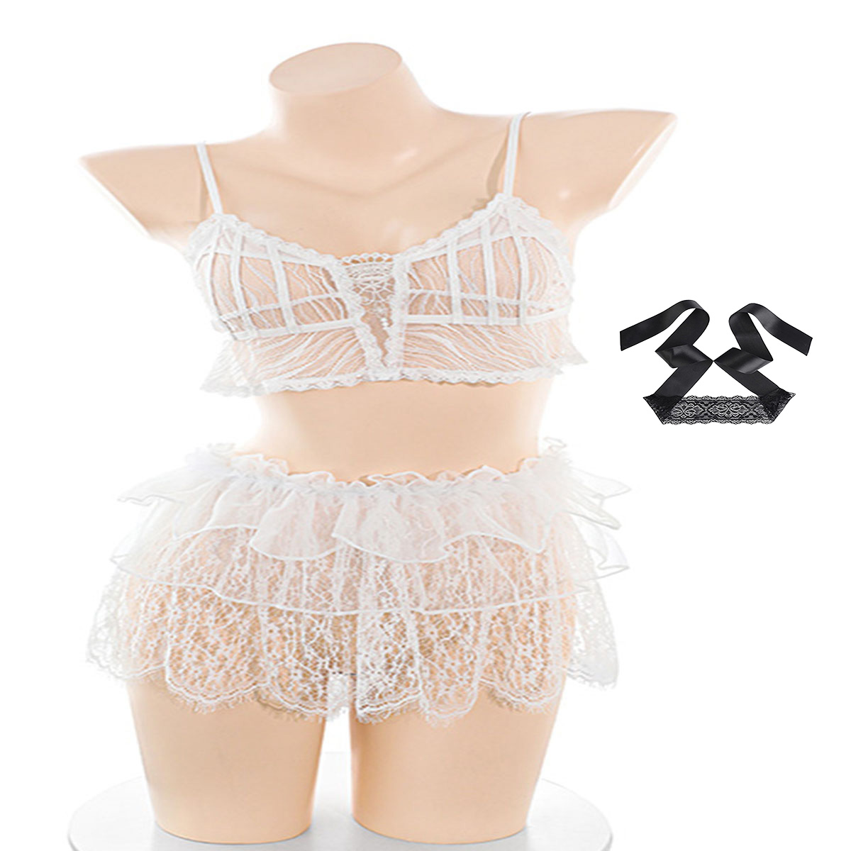 Lace Bralette Set - LISM ชุดชั้นในลูกไม้สีหวานสำหรับผู้หญิง ชุดชั้นในแบบสายสปาเก็ตตี้และชุดนอนกระโปรงระบายหลายชั้น