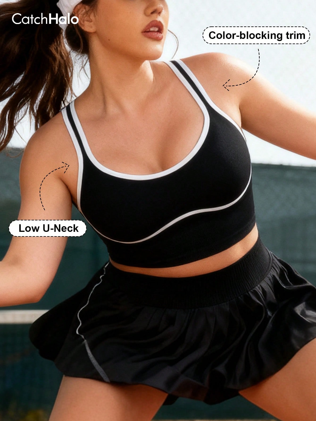 Sports Bra Racerback - เสื้อชั้นในไร้ตะเข็บสำหรับผู้หญิงไซส์ใหญ่ แต่งขอบตัดกัน ทรงรัดรูป ระบายอากาศได้ดี เหมาะสำหรับโยคะ ฟิตเนส